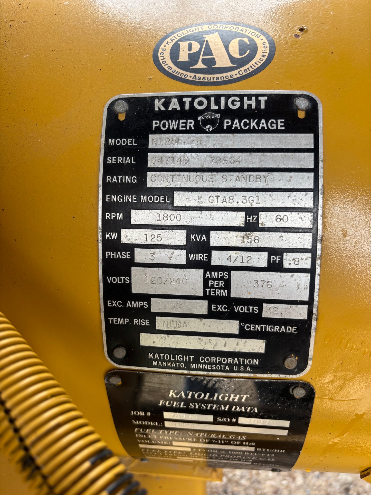 Katolight 125kw 156Kva Natural Gas/Propane Generator