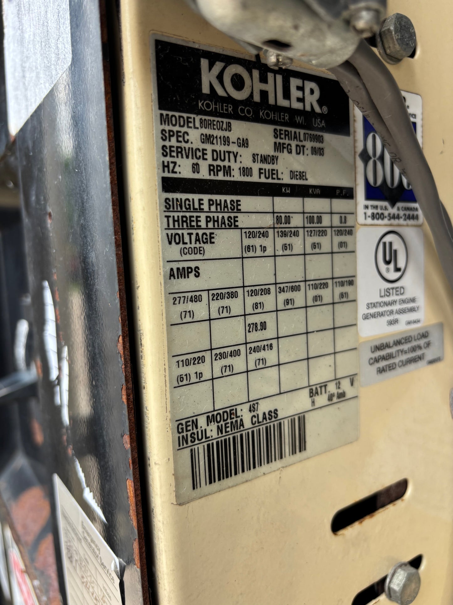 Kohler 80Kw 100Kva Diesel Portable Generator