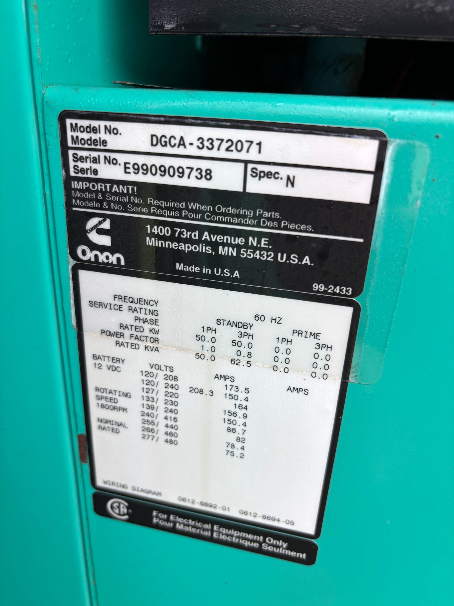 Cummins 50kw Diesel Generator 637 Hours