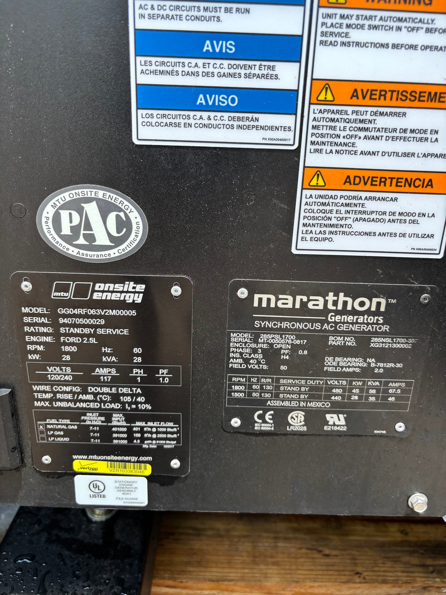 2017 MTU 28kw Generator Natural Gas/Propane 477 Hours