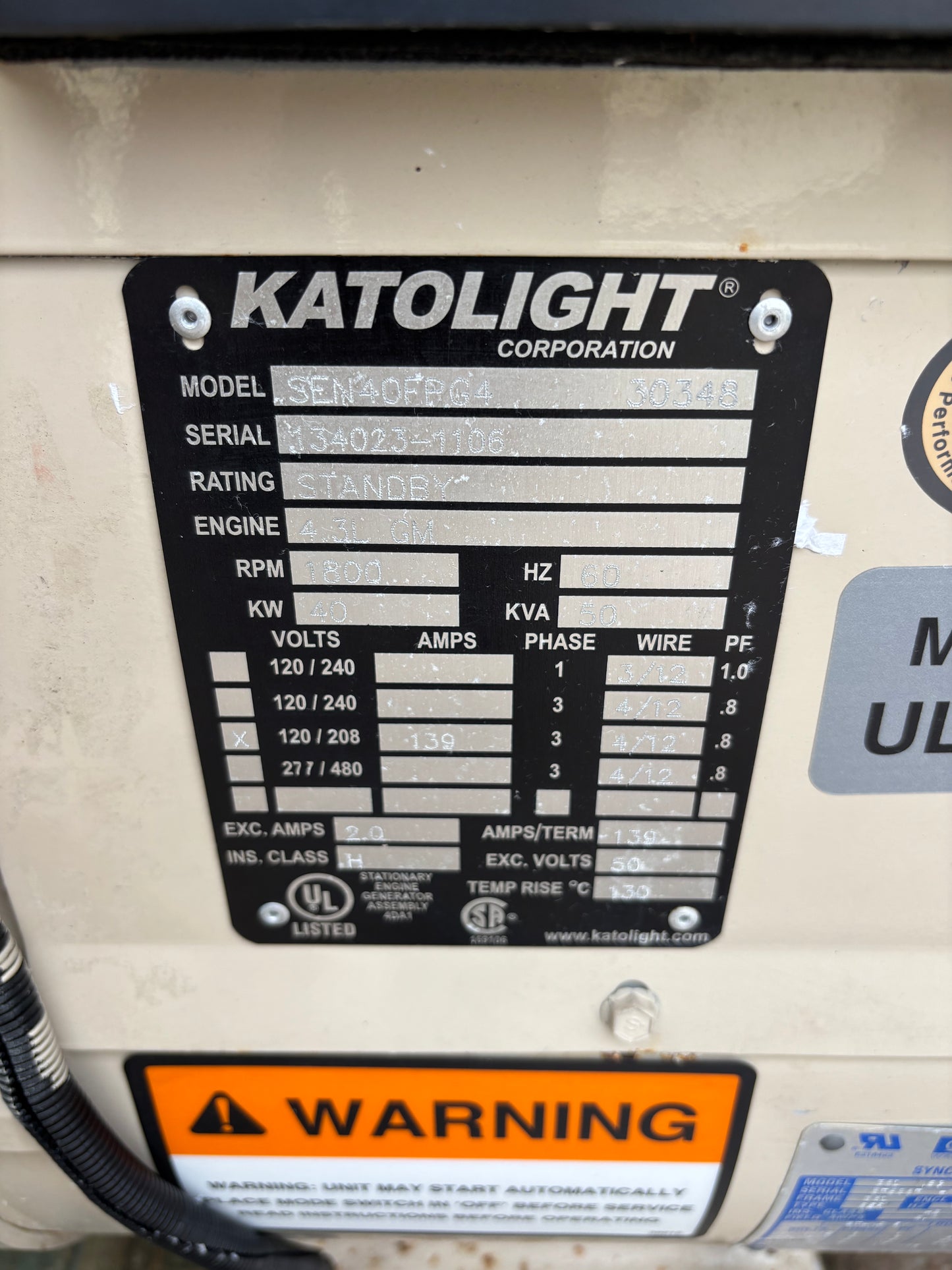 Katolight 40kw Natural Gas/Propane Generator 549 Hours