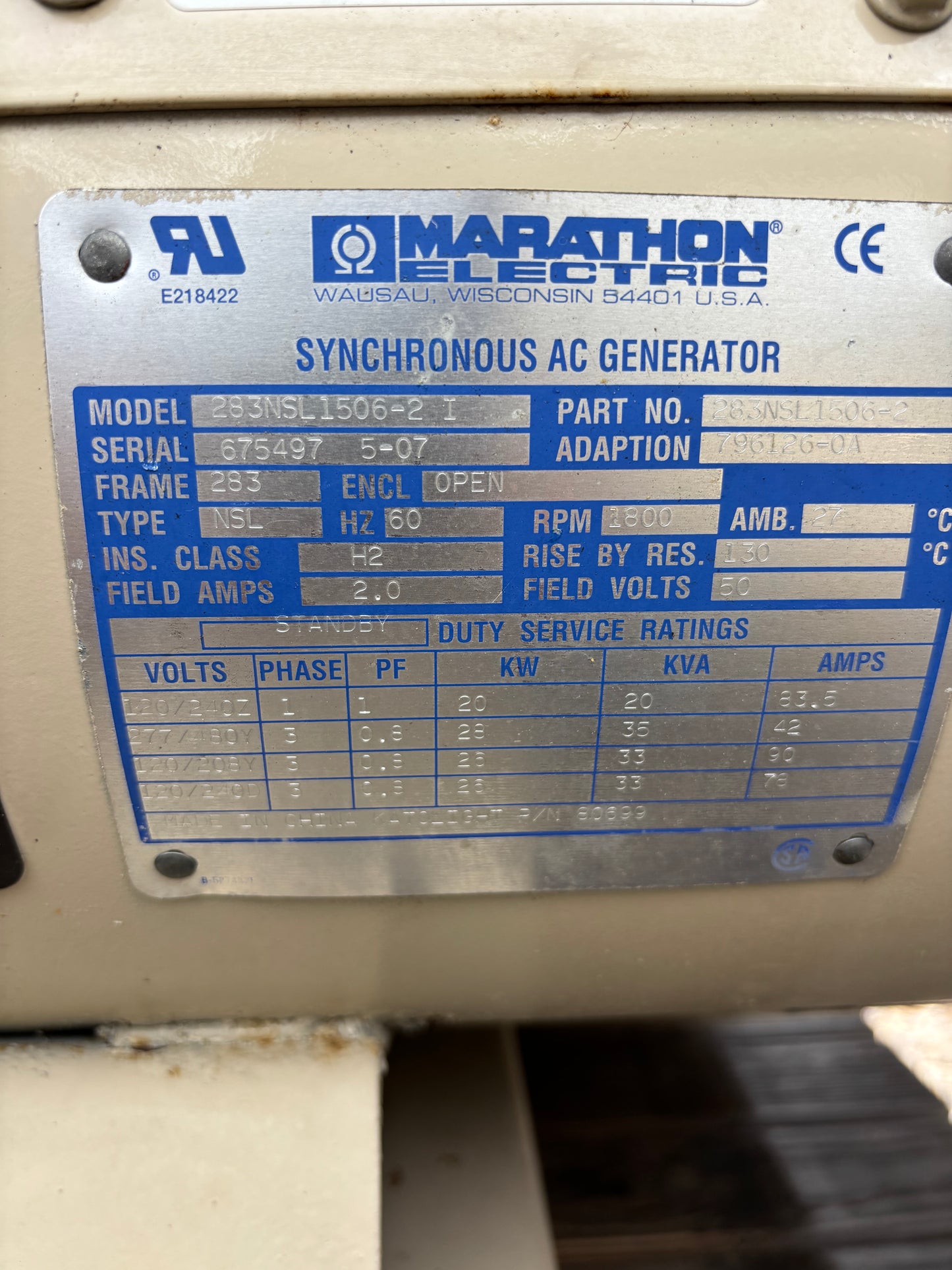 Katolight 15kw 19Kva Natural Gas Generator 363 Hours