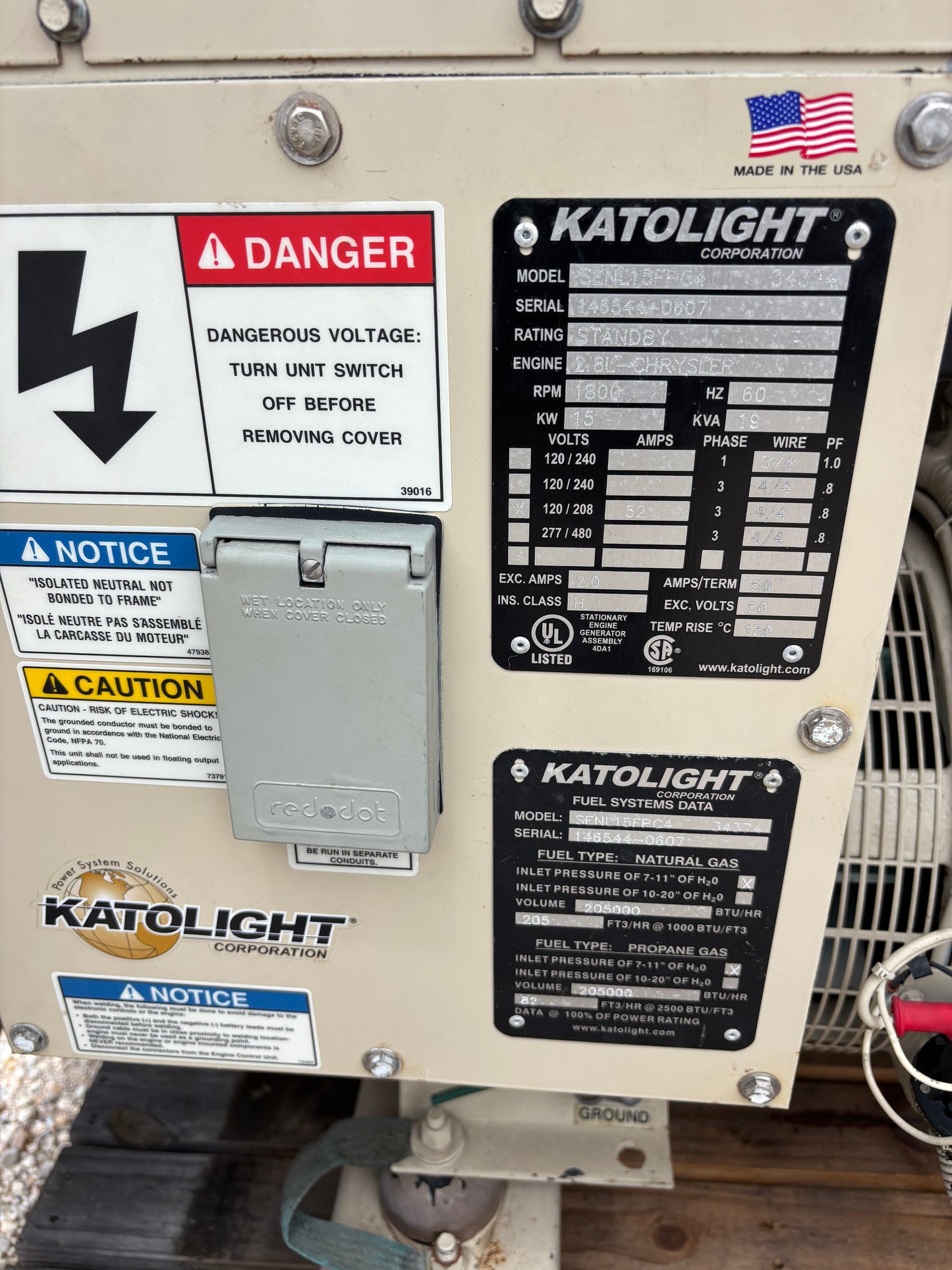 Katolight 15kw 19Kva Natural Gas Generator 363 Hours