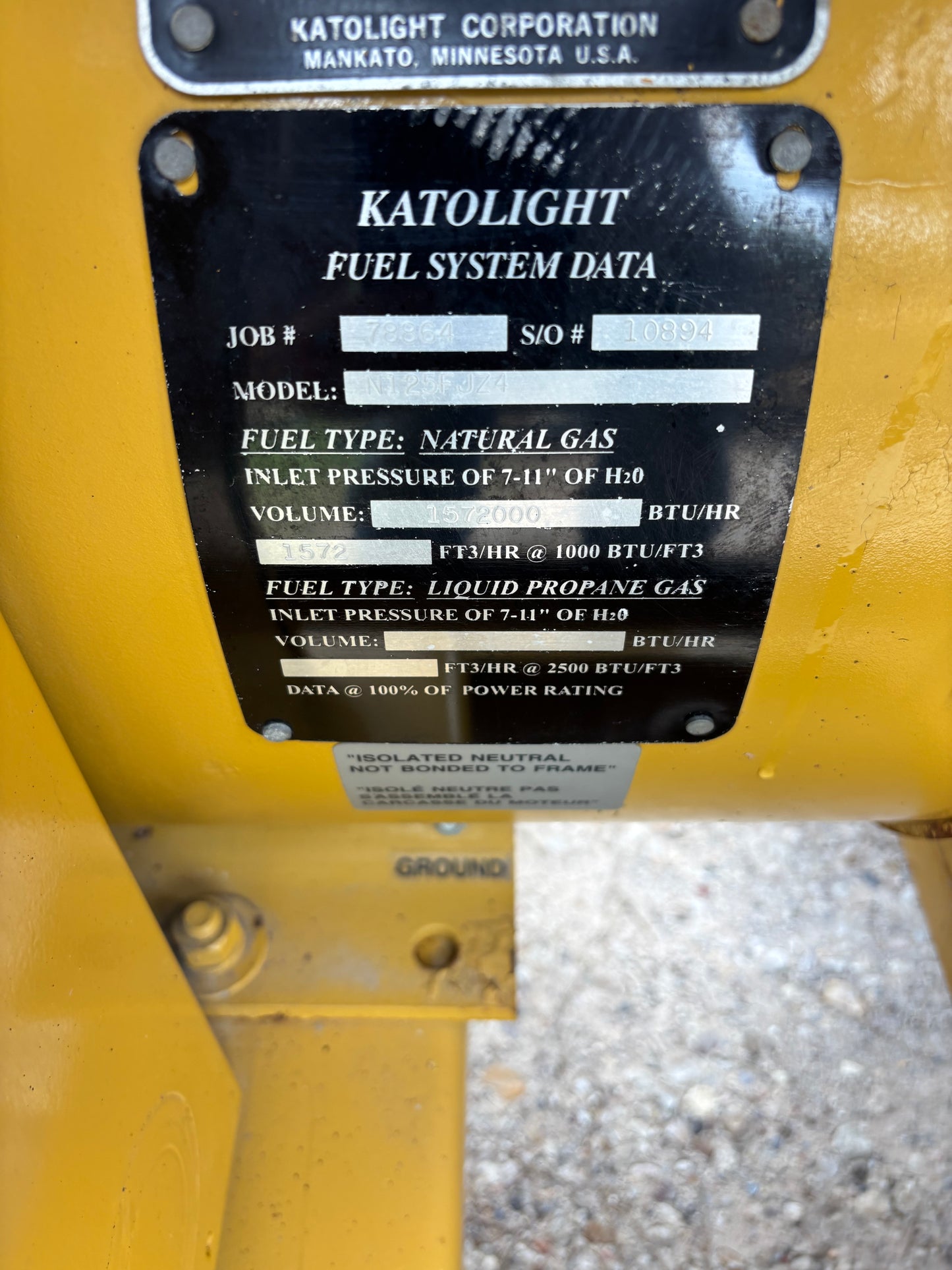 Katolight 125kw 156Kva Natural Gas/Propane Generator
