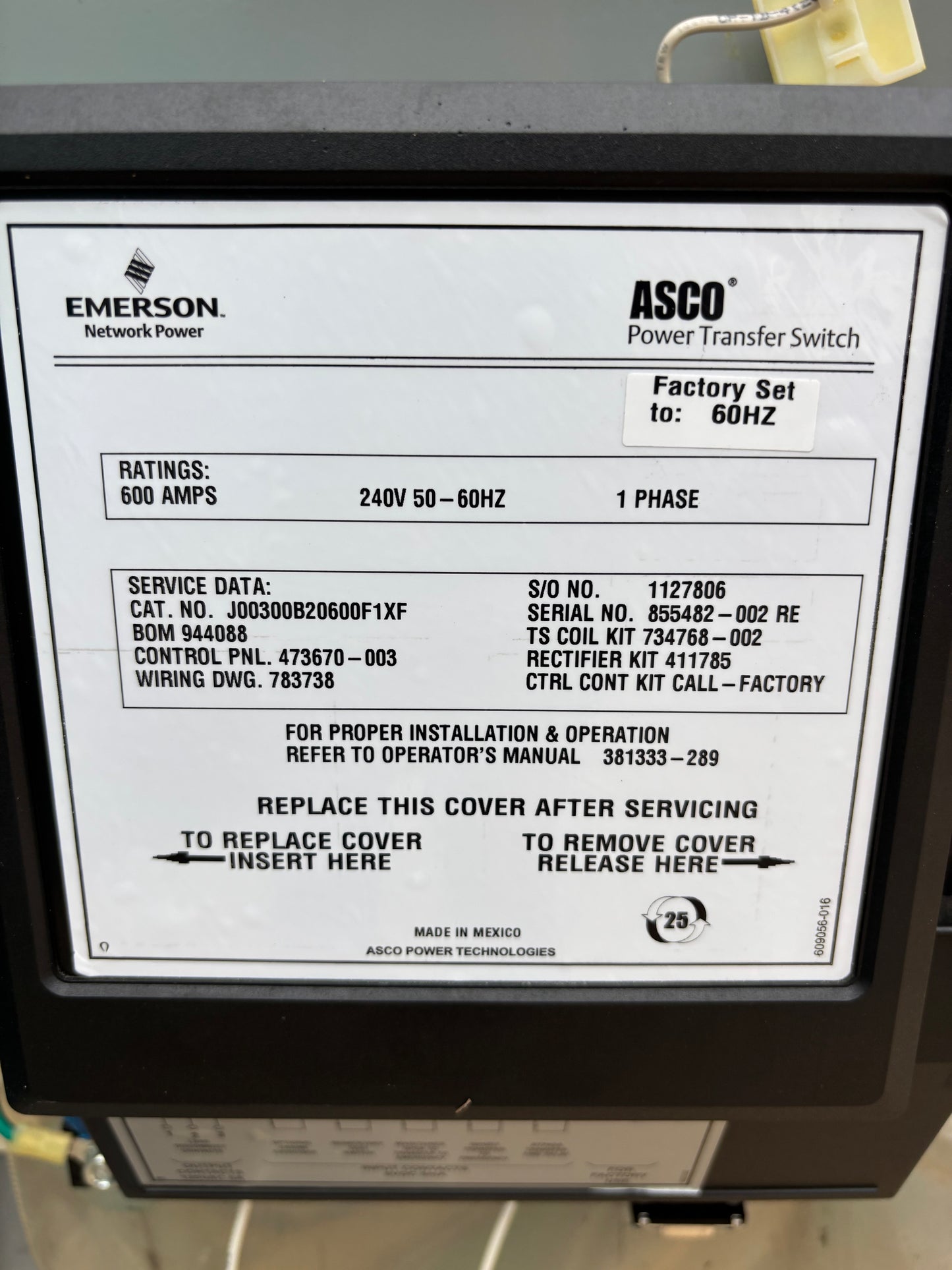 ASCO 600 AMP Automatic Transfer Switch