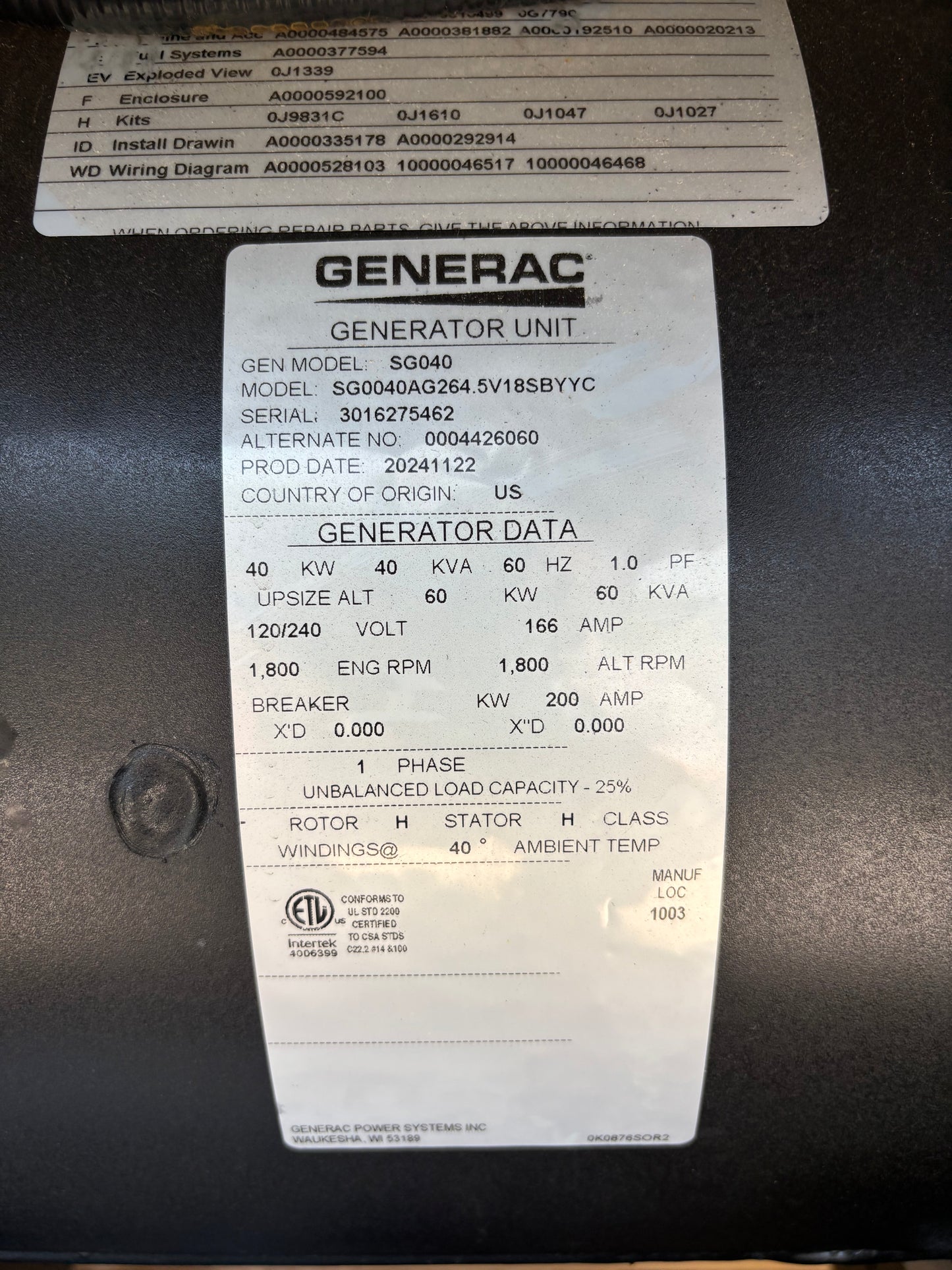Generac 40kw Natural Gas Generator New