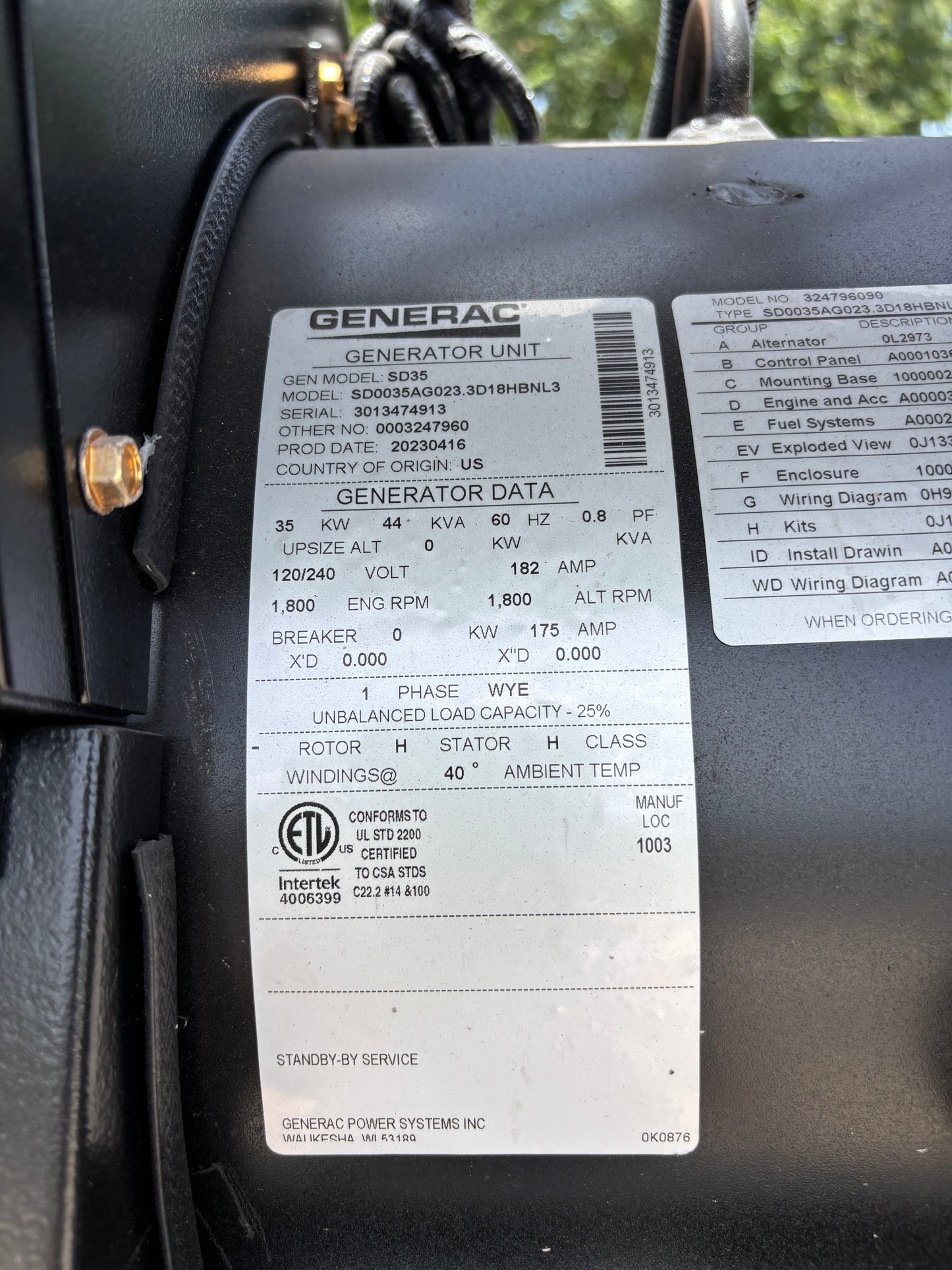 2023 Generac 35Kw Diesel Generator New Surplus