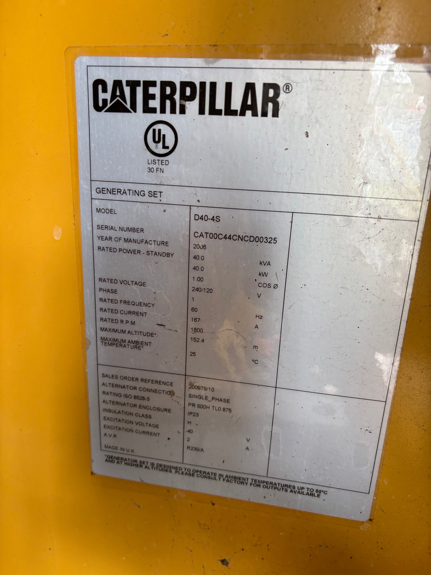 2006 Caterpillar 40kw Diesel Generator Set 158 Hours