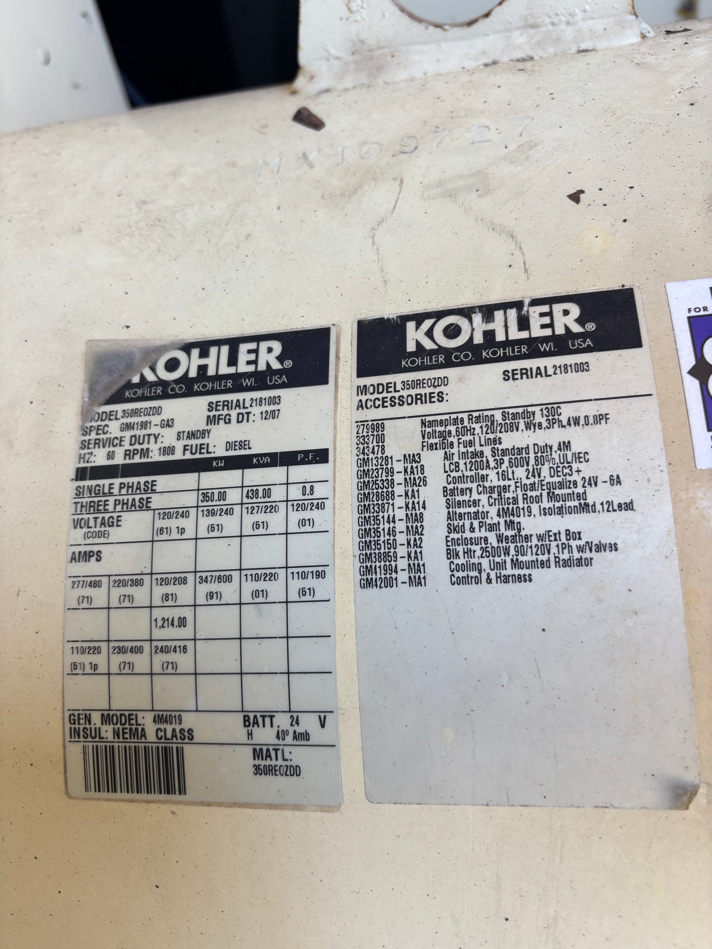 Kohler 350kw Diesel Generator