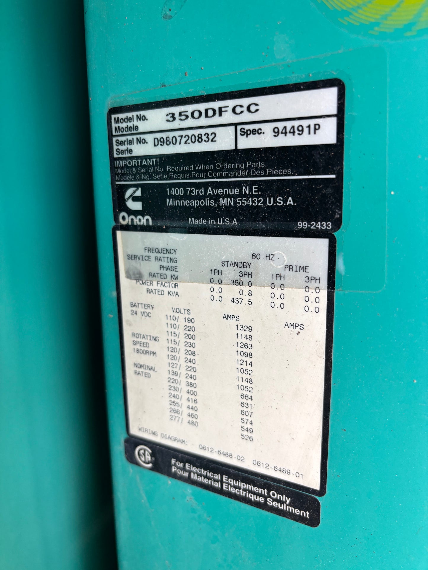 Cummins 350kw Diesel Generator