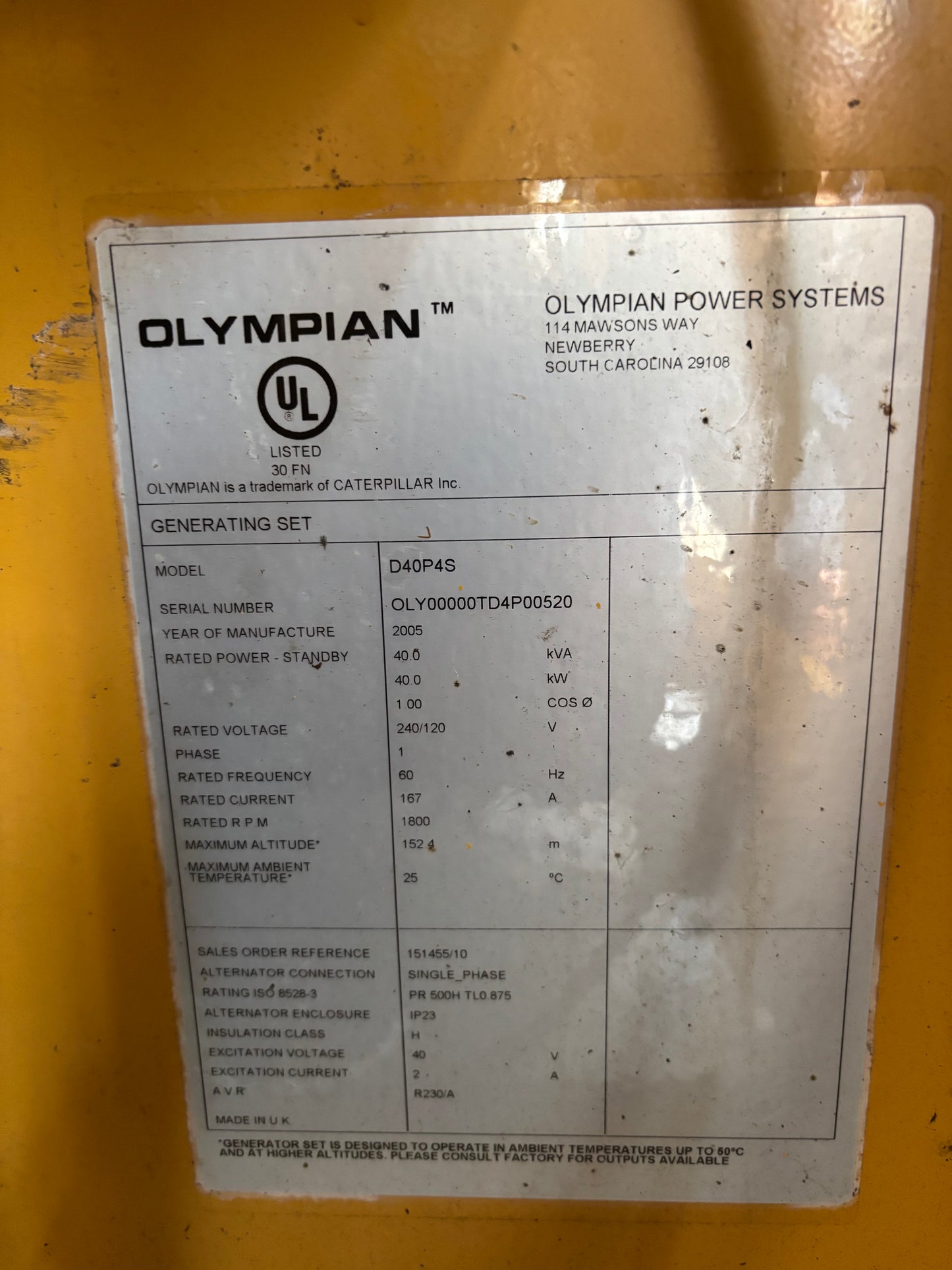 2006 Cat/Olympian 40kw Diesel Generator Set 427 Hours