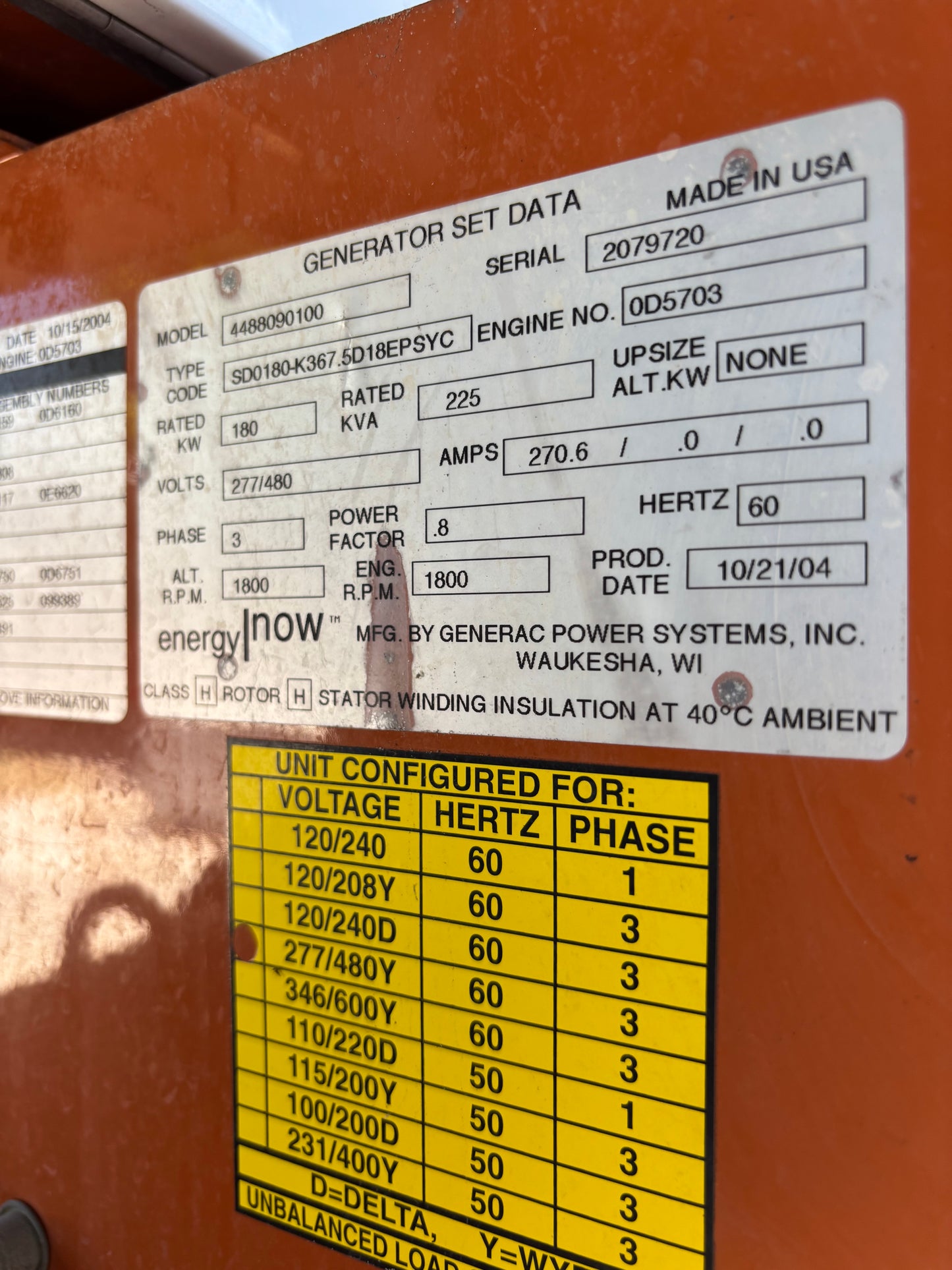 Generac 180kw Diesel Generator