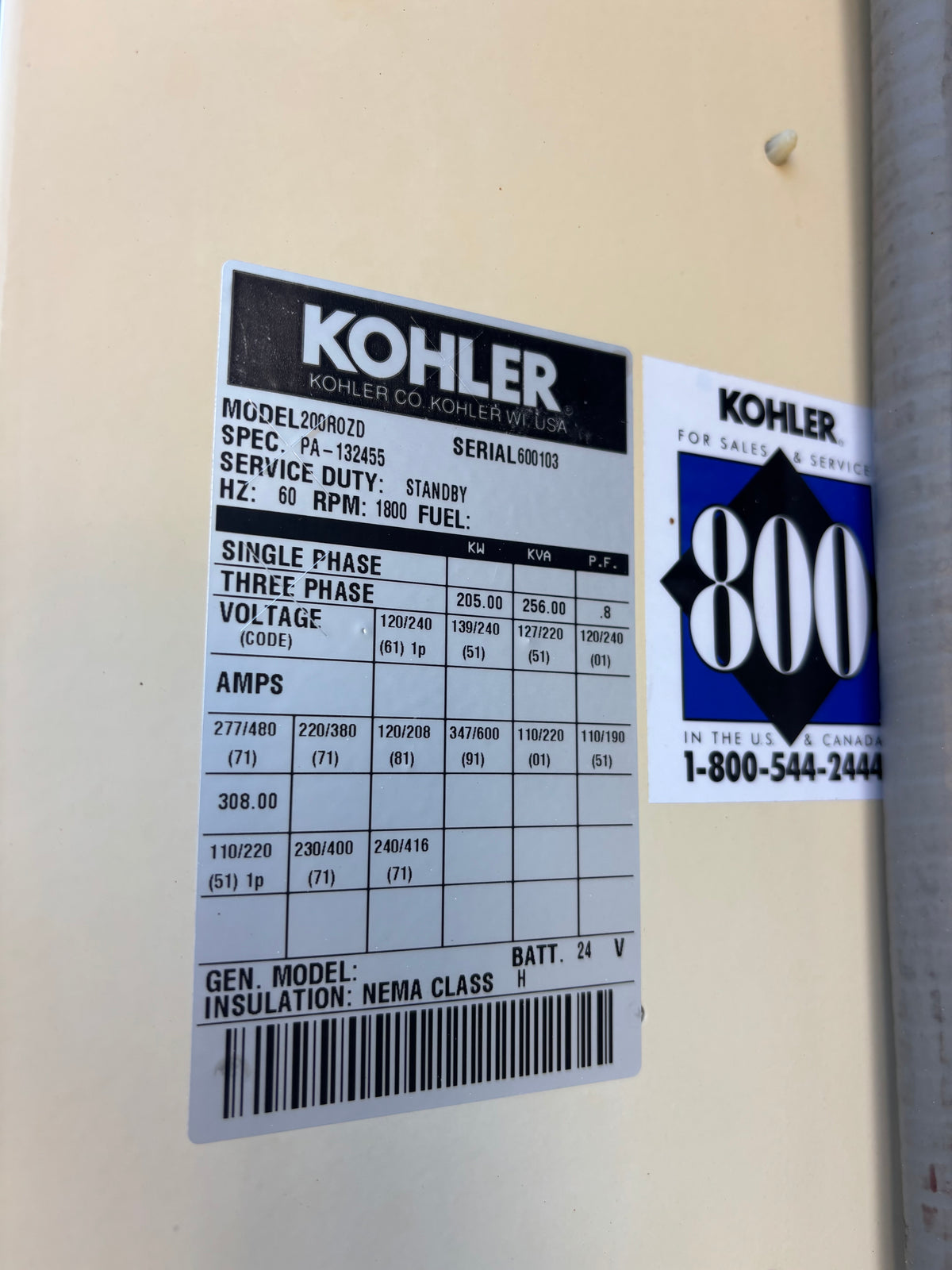 Kohler 205kw Diesel Generator 310 Hours