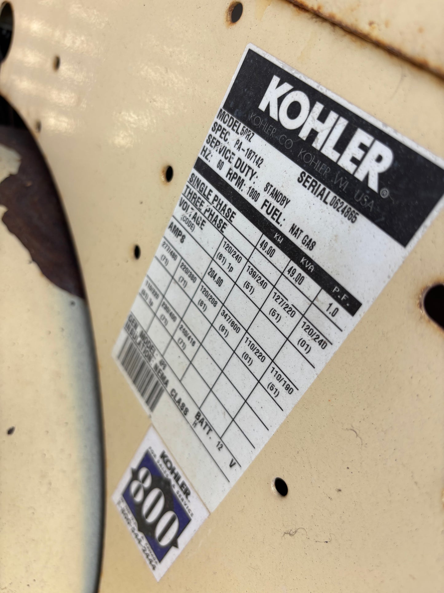 Kohler 49kw Natural Gas/Propane Generator