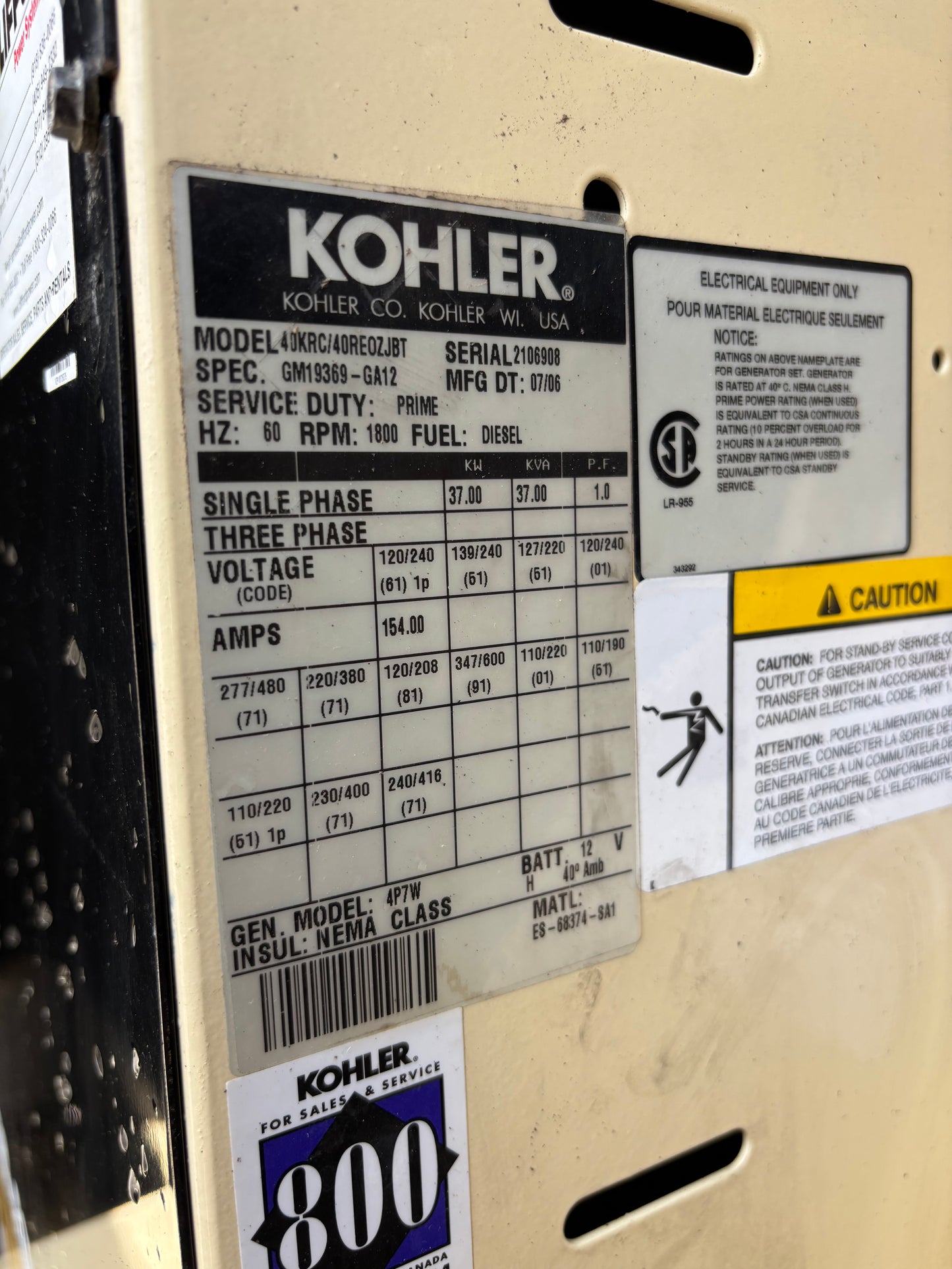 Kohler 37kw Diesel Portable Generator