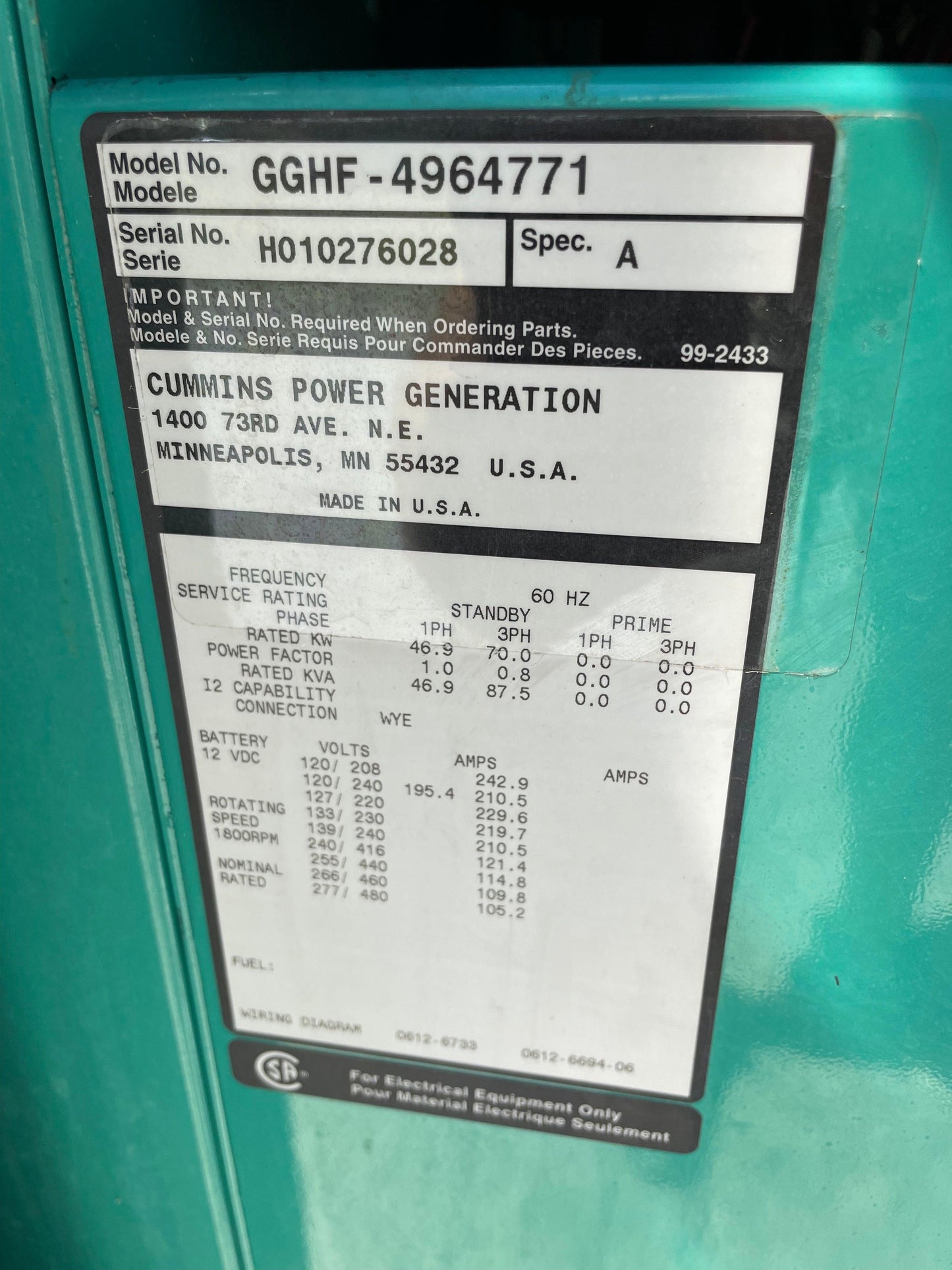 Cummins 70kw Natural Gas Generator - All-Red Services LLC