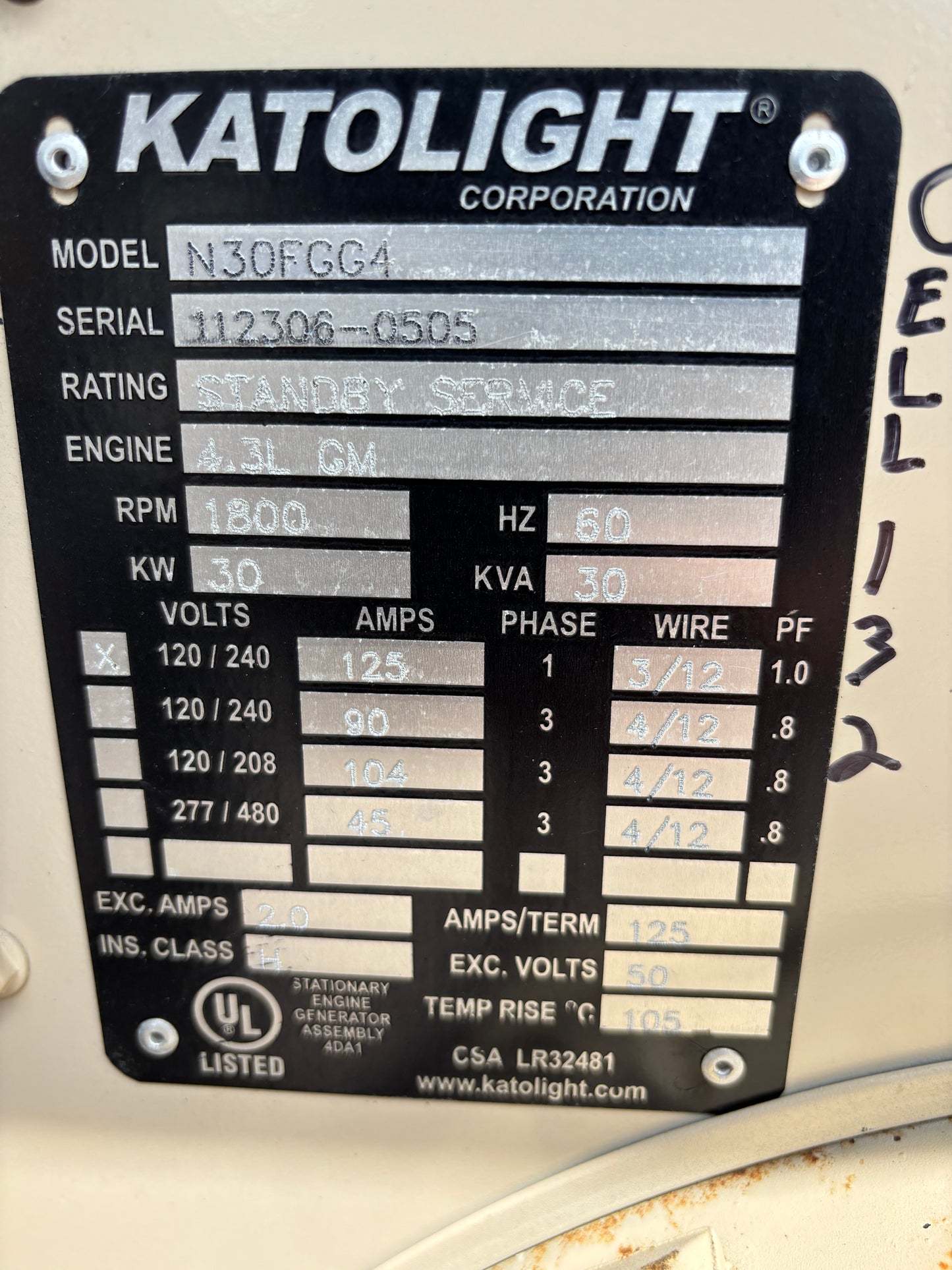 Katolight/MTU 30kw Natural Gas/Propane Generator