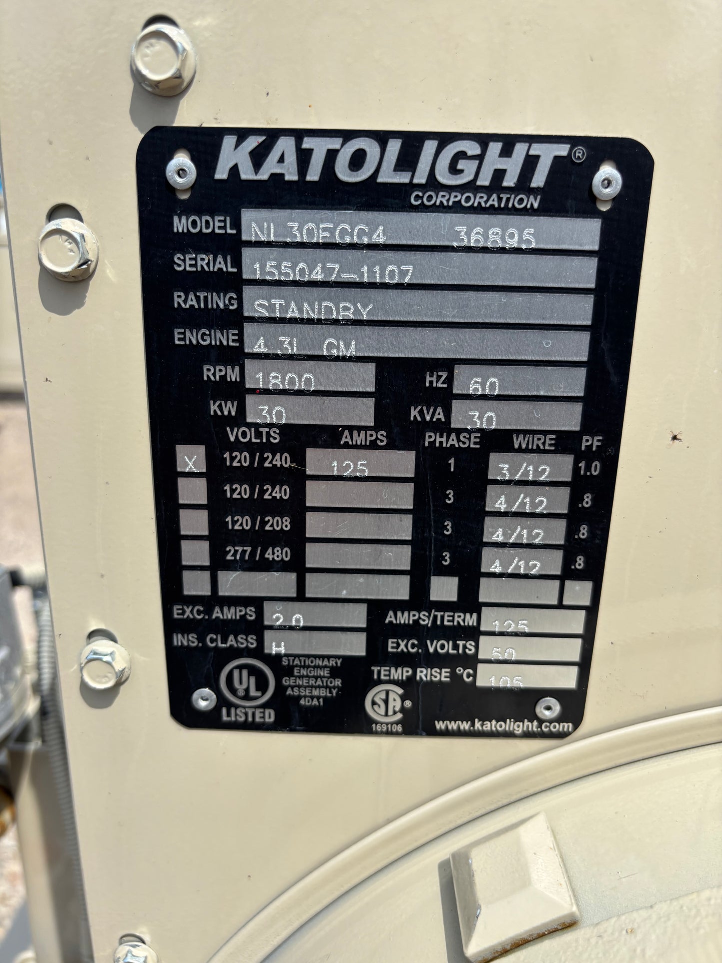 Katolight 30kw Natural Gas/Propane Generator 451 Hours