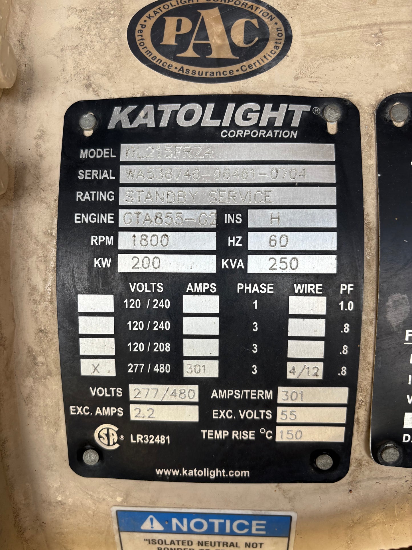 Katolight 200kw Natural Gas Generator Set