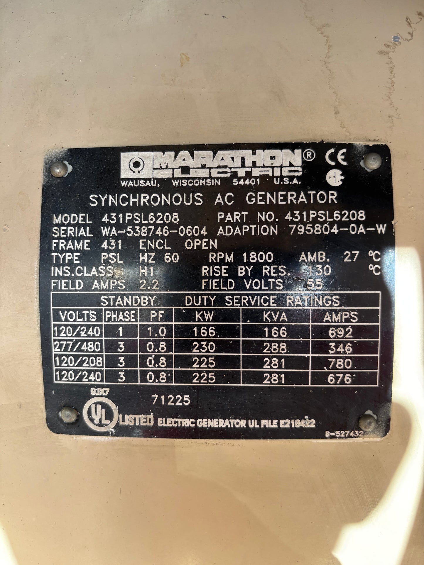 Katolight 200kw Natural Gas Generator Set