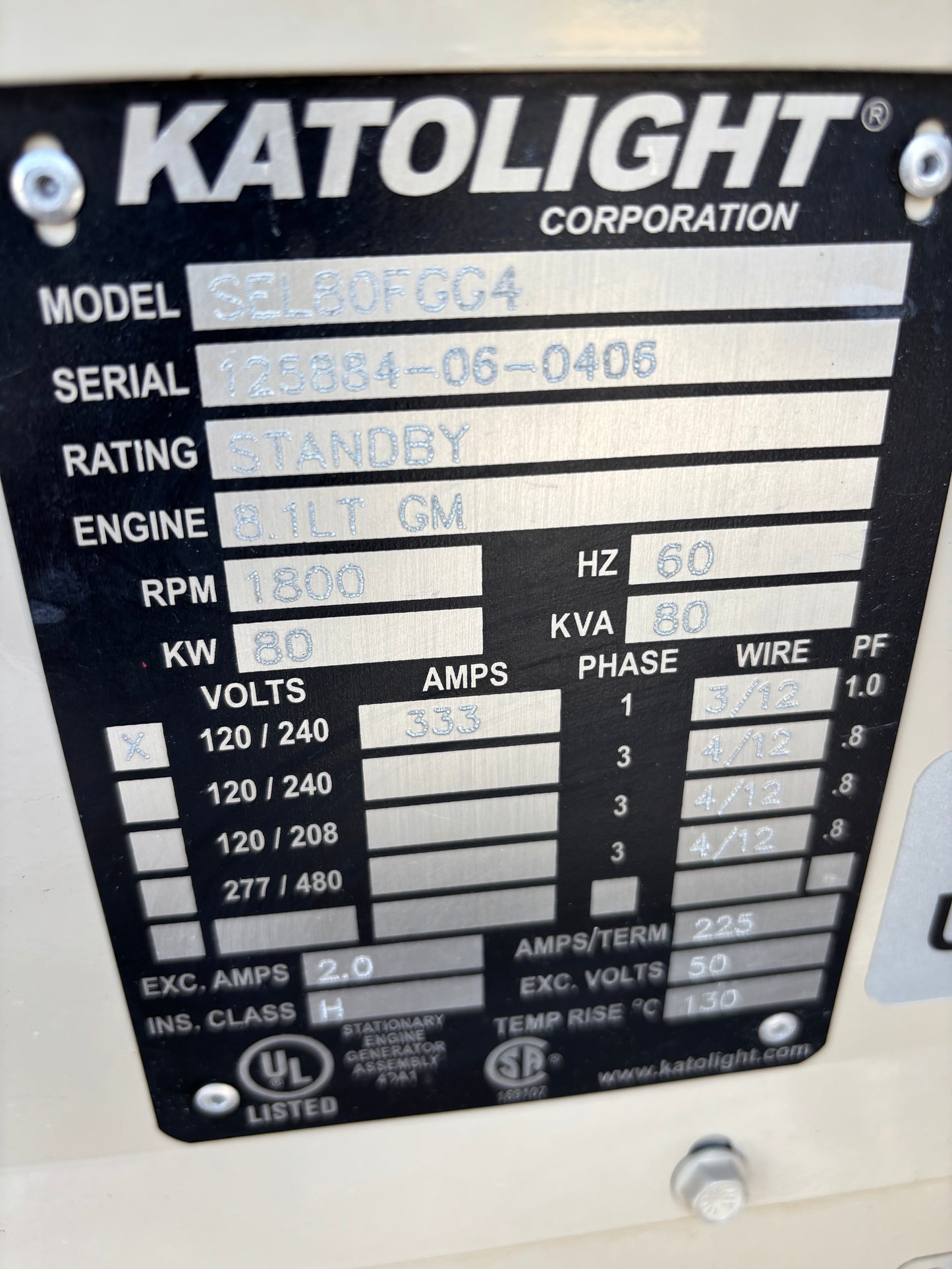 Katolight 80kw 100Kva Natural Gas/Propane Generator