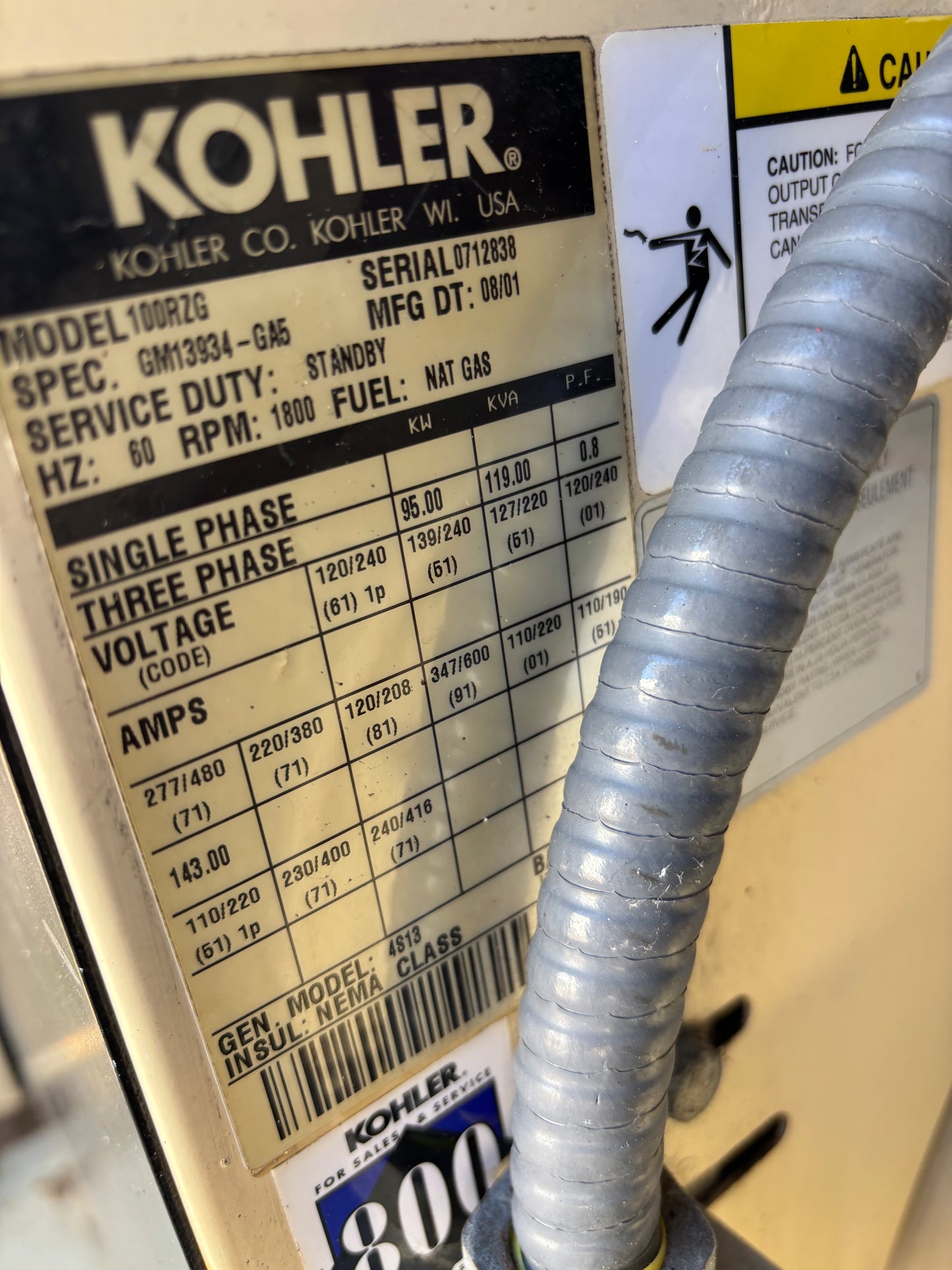 Kohler 100kw Natural Gas Generator