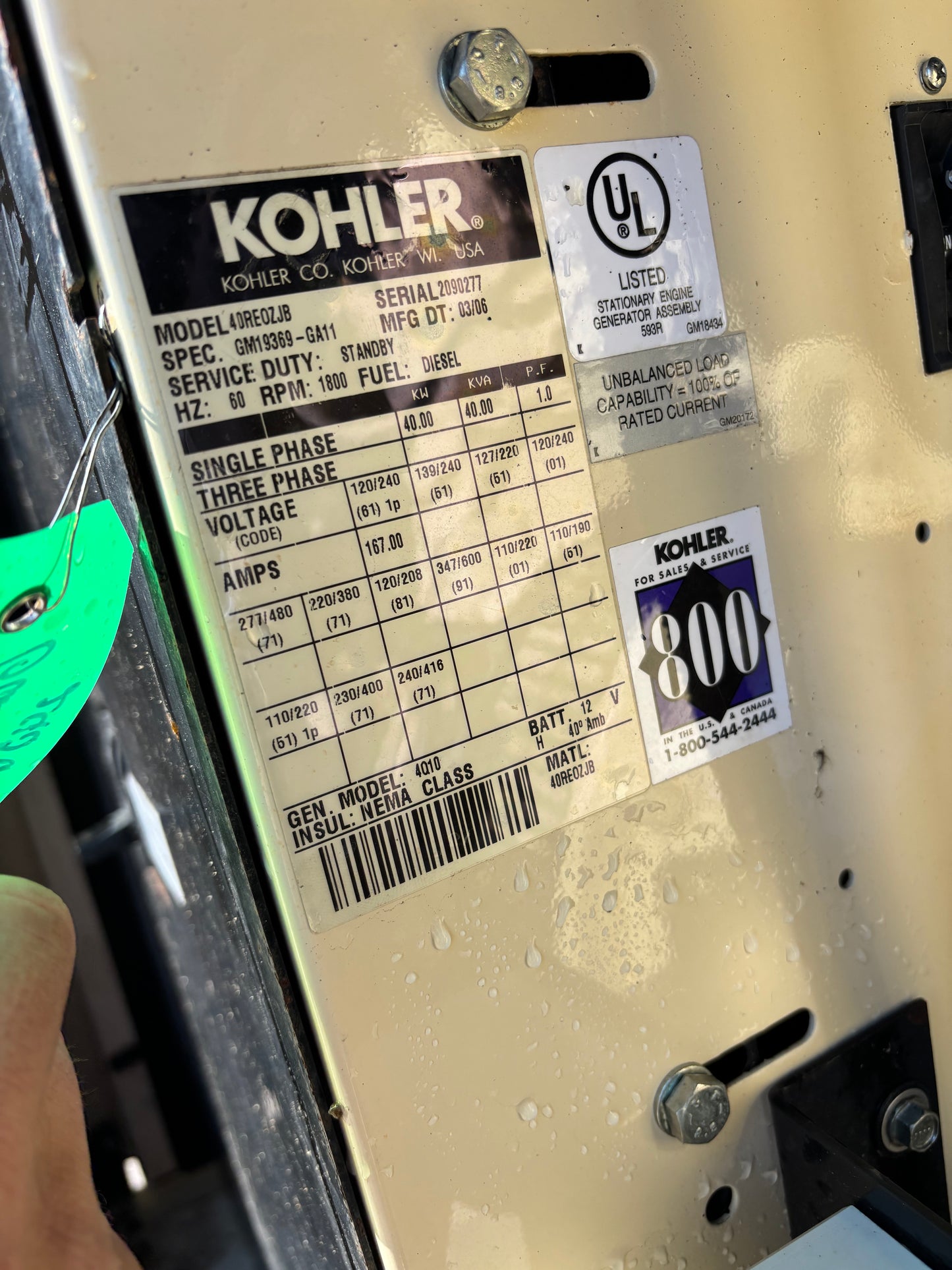 Kohler 40kw Diesel Generaor 639 Hours