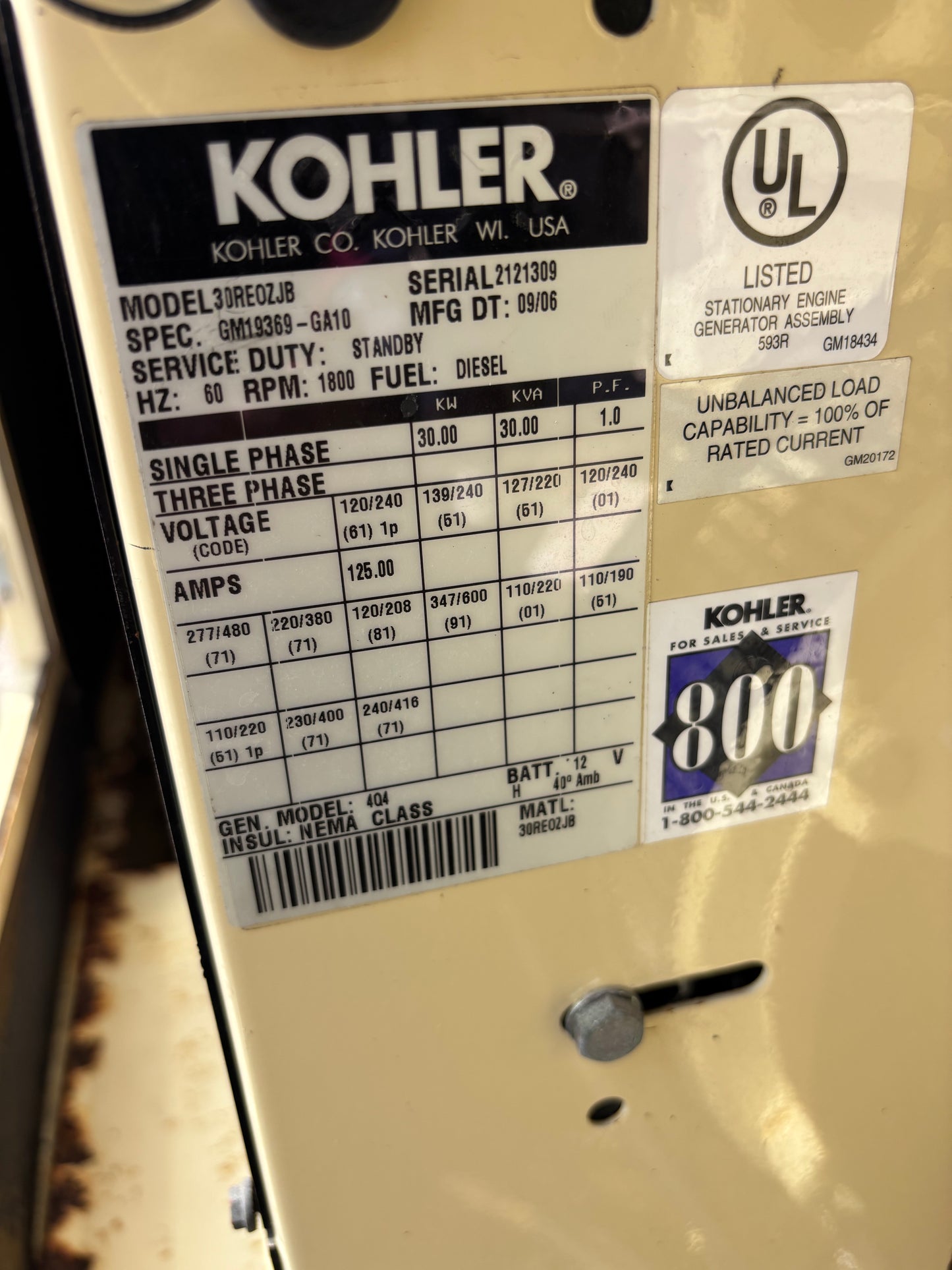Kohler 30kw Diesel Generator 359 Hours
