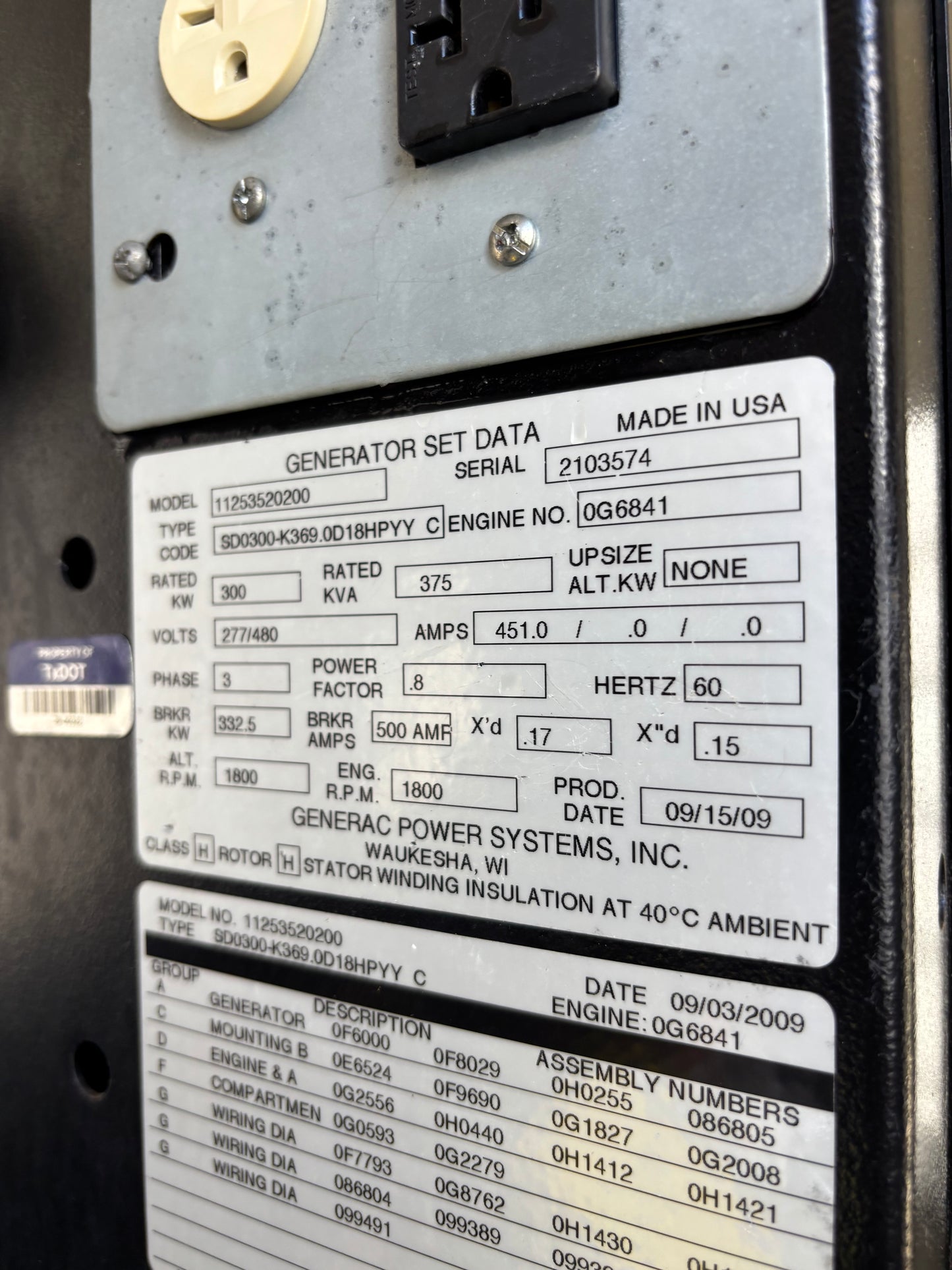 Generac 300kw Diesel Generator 715 Hours