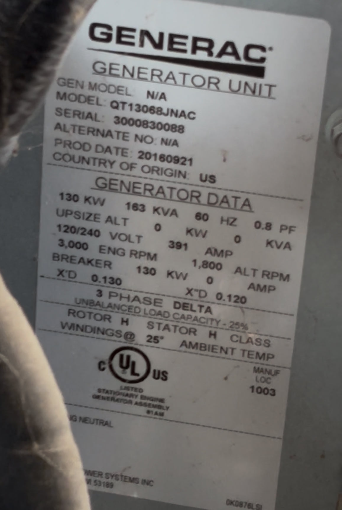 Generac 130kw Natural Gas Generator