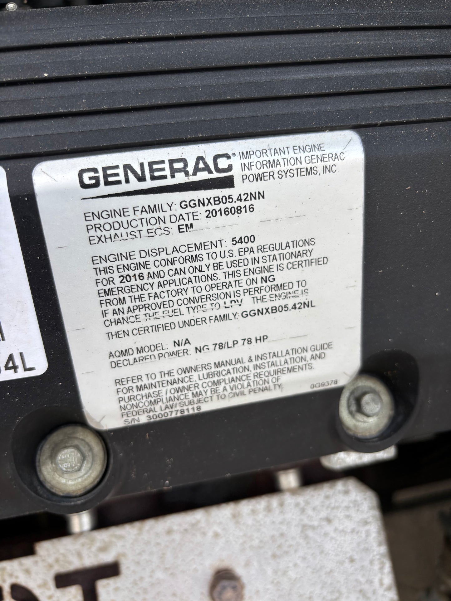 Generac 48kw 60kva Natural Gas Generator 39 hours