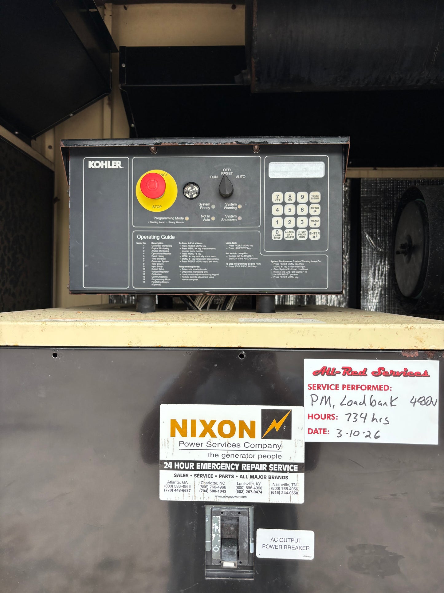 Kohler 80kw 100Kva Diesel Generator 734 Hours