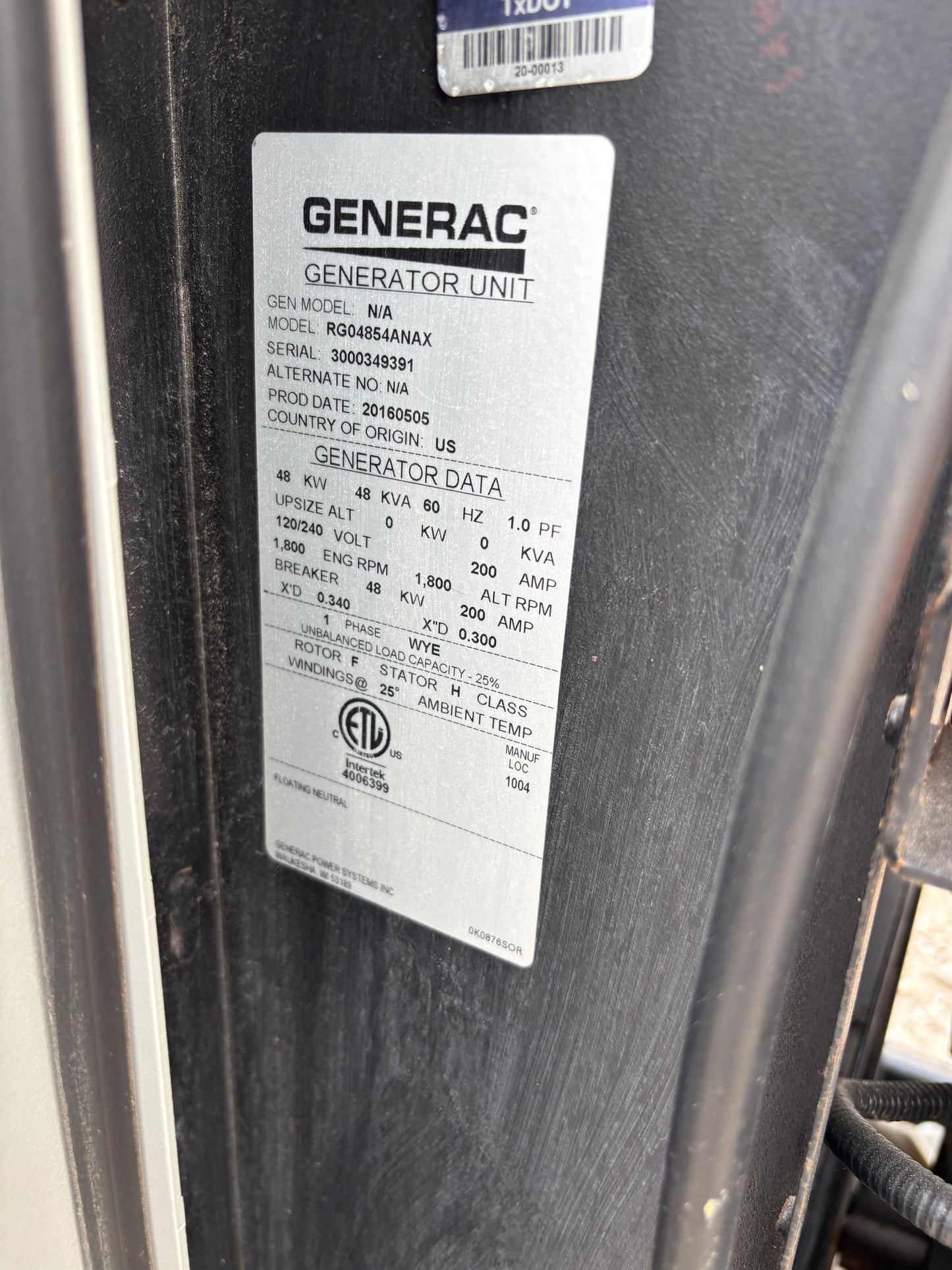 Generac 48kw Natural Gas Generator 236 Hours