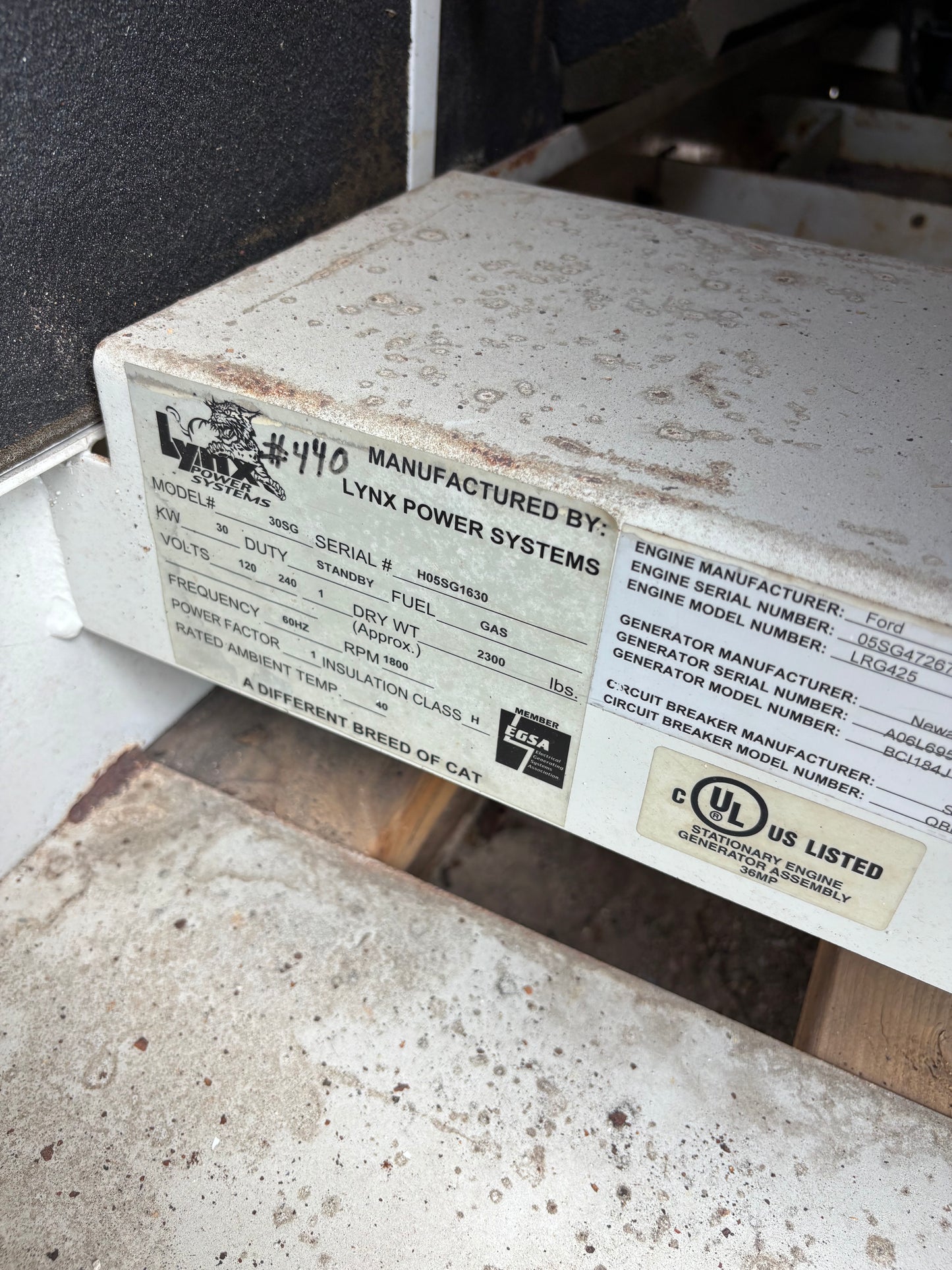 Lynx 30kw Natural gas/Propane Generator 491 Hours