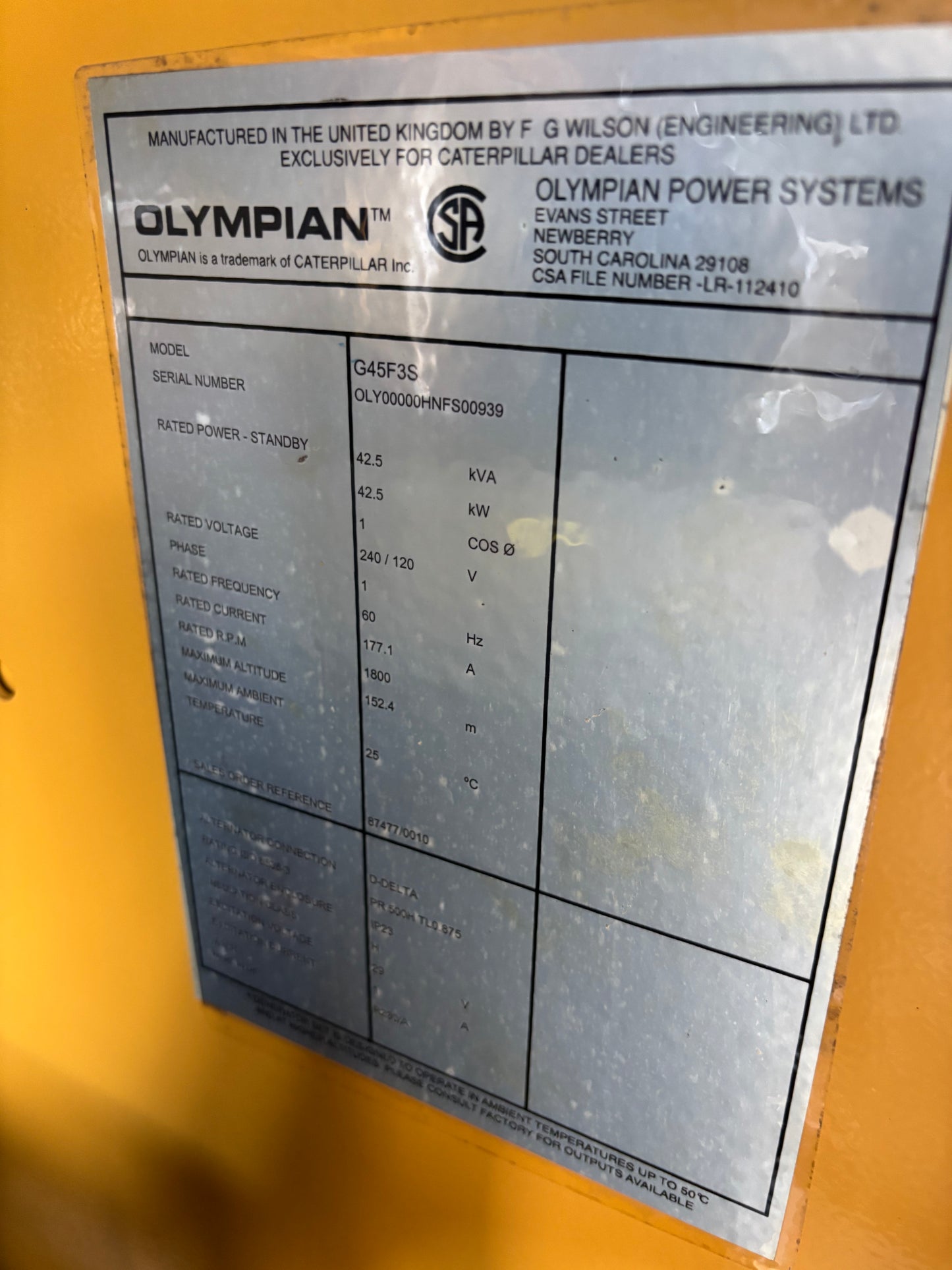 Olympian/CAT 42kw Natural Gas/Propane Generator 323 Hours